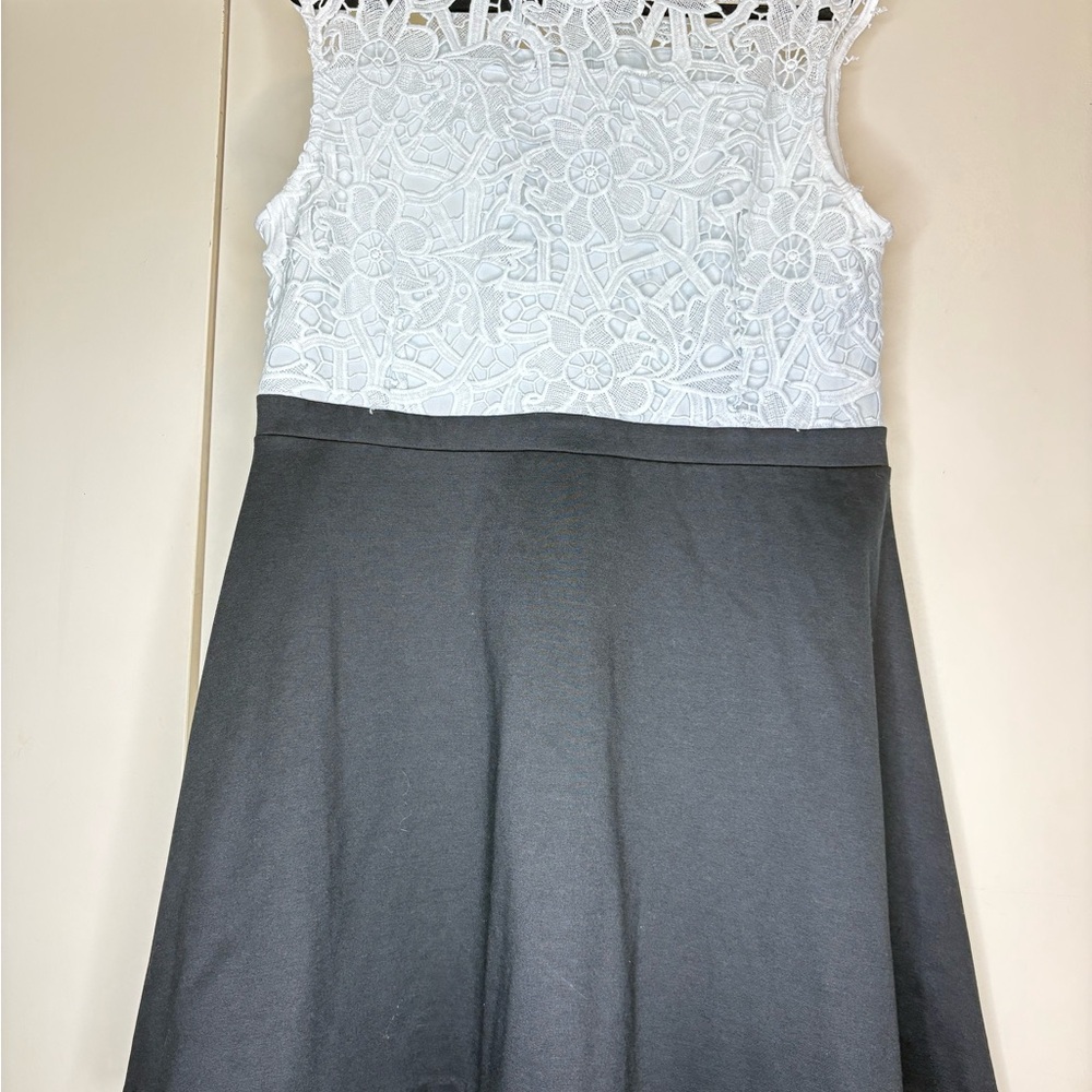 White Lace and Black Skirt Dress
